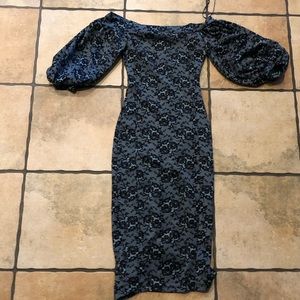 Lace Balloon Sleeve Midi Dress